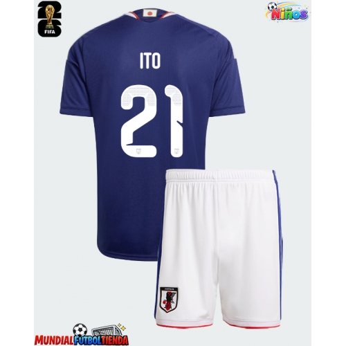 Camiseta Japón Hiroki Ito #21 Primera Equipación Replica Mundial 2026 para niños mangas cortas (+ Pantalones cortos)